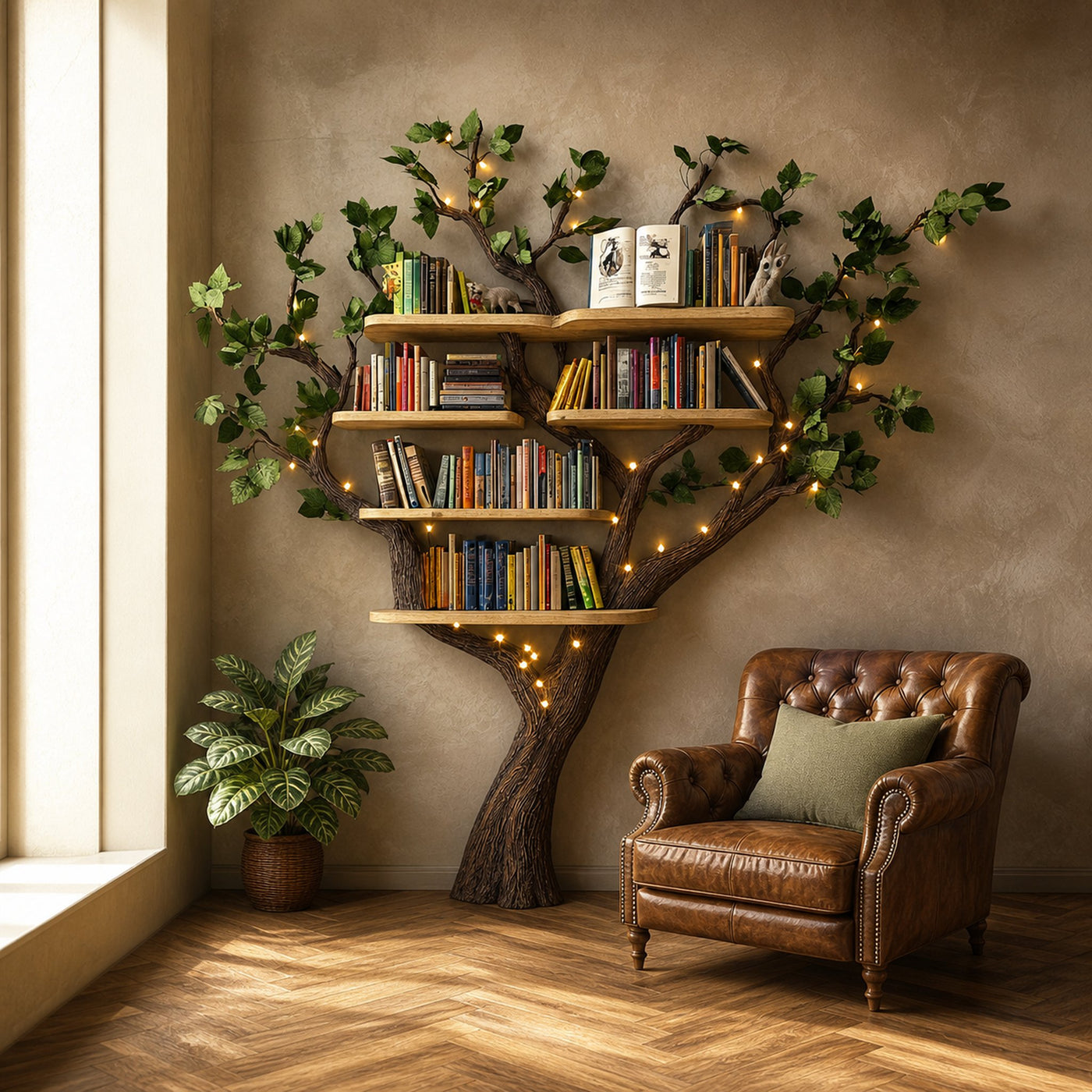 Black Tree Bookshelf Floating Shelf Bookcase - product view 2
