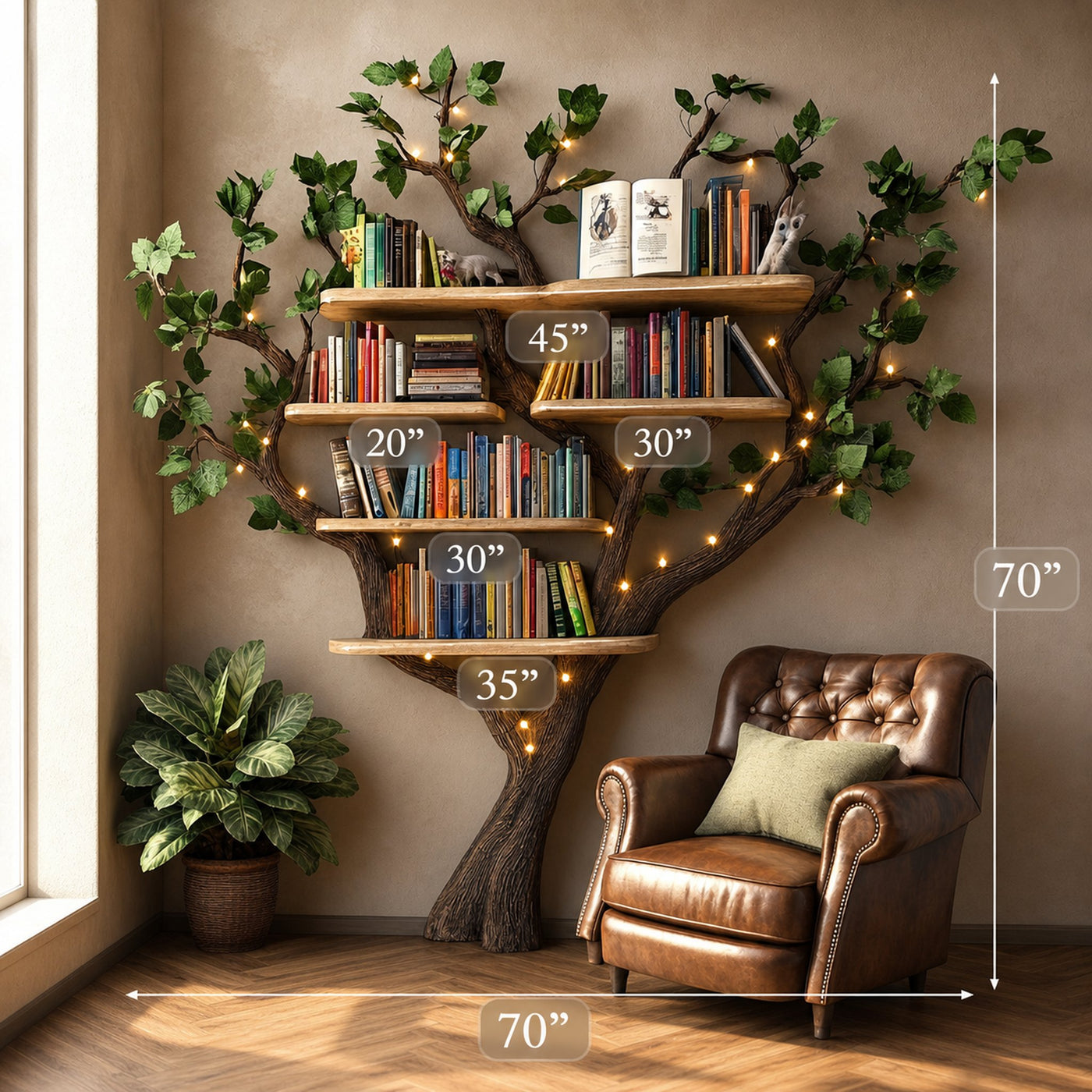 Black Tree Bookshelf Floating Shelf Bookcase - product view 5