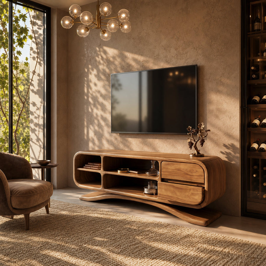Boho Sculptural TV Cabinet For Artistic Living Room