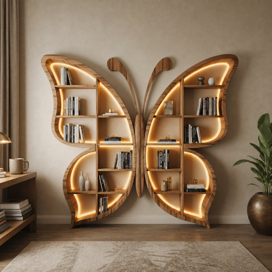 Butterfly Bookshelf With LED For Living Room Or Bedroom