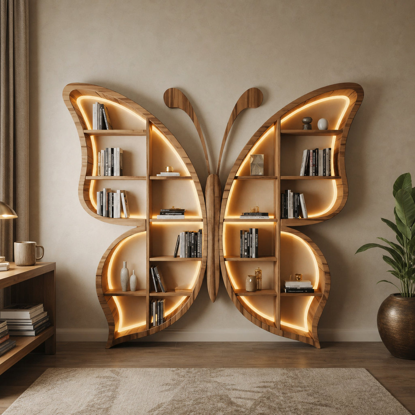 Butterfly Bookshelf With LED For Living Room Or Bedroom
