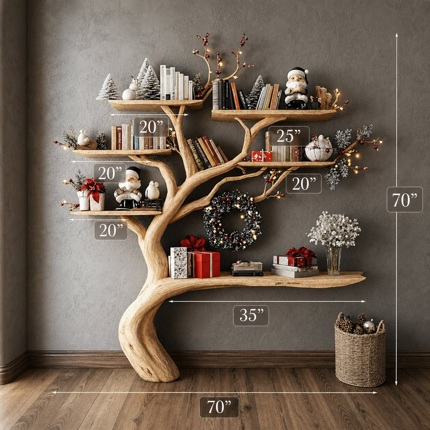 Christmas Tree Branch Shelf Xmas Floating Bookshelf Christmas Gift - product view 6