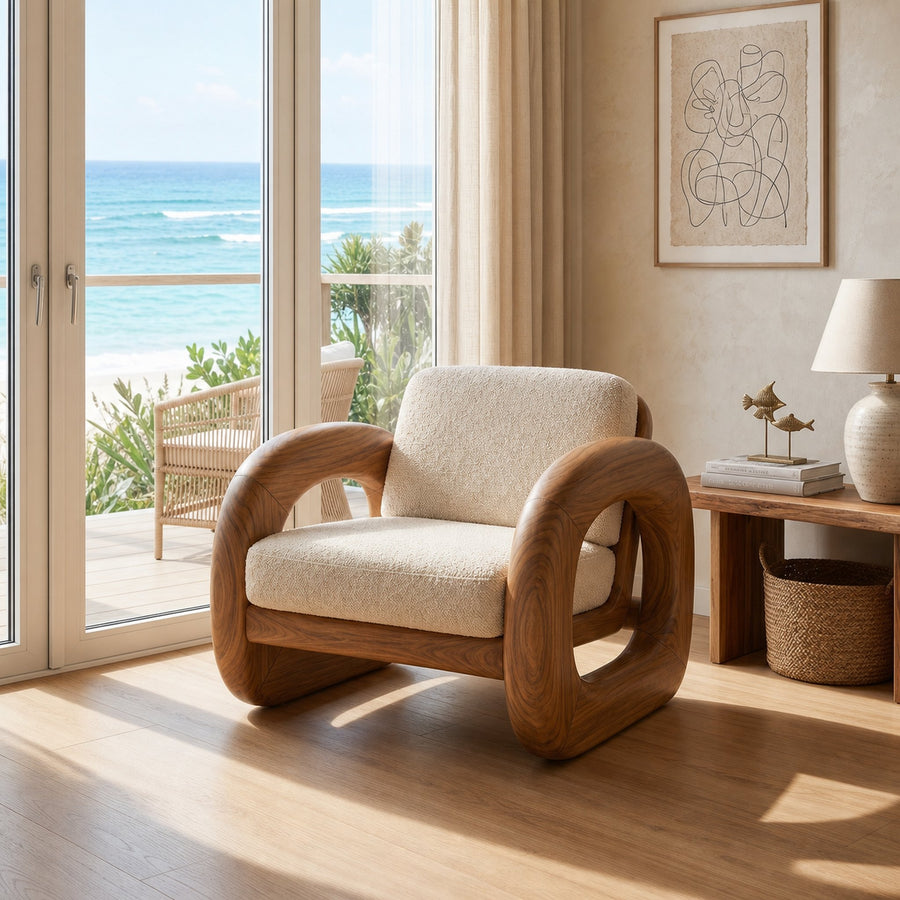 Coastal Contemporary Curved Accent Chair Ocean View Bedroom