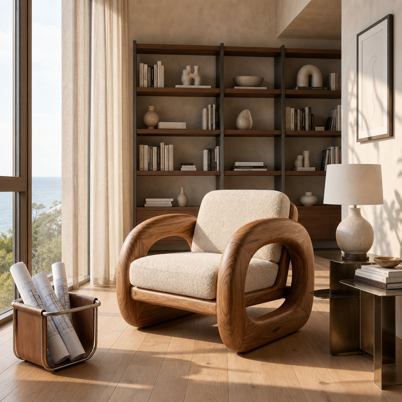 Coastal Contemporary Curved Accent Chair Ocean View Bedroom - product view 6