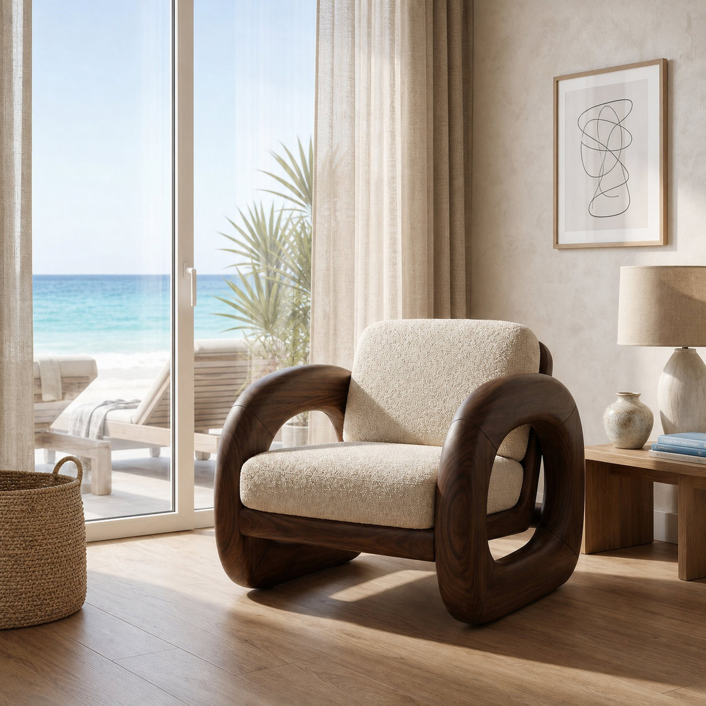 Coastal Contemporary Curved Accent Chair Ocean View Bedroom - product view 7