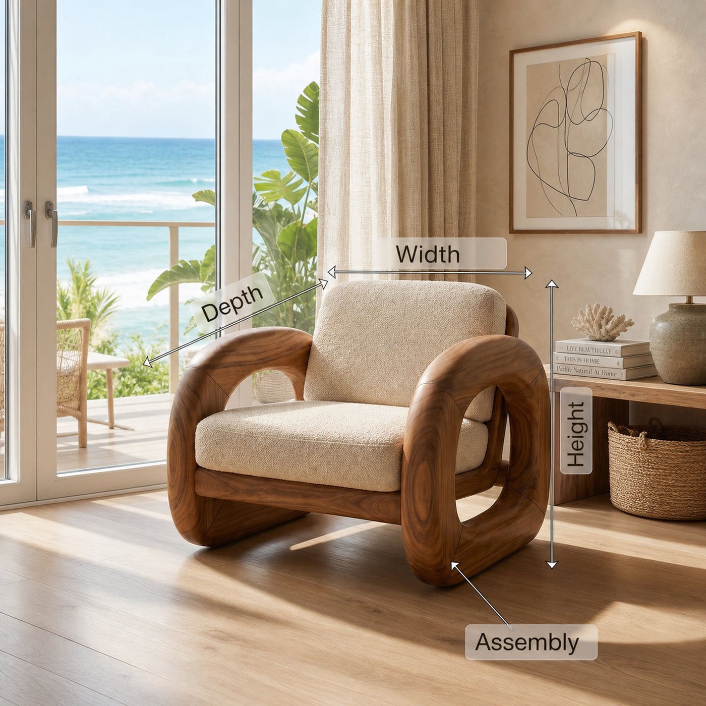 Coastal Contemporary Curved Accent Chair Ocean View Bedroom - product view 8