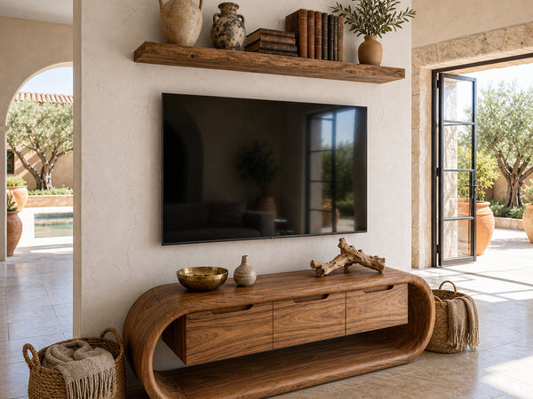 Coastal Greek Island TV Stand For Santorini Style Living Room