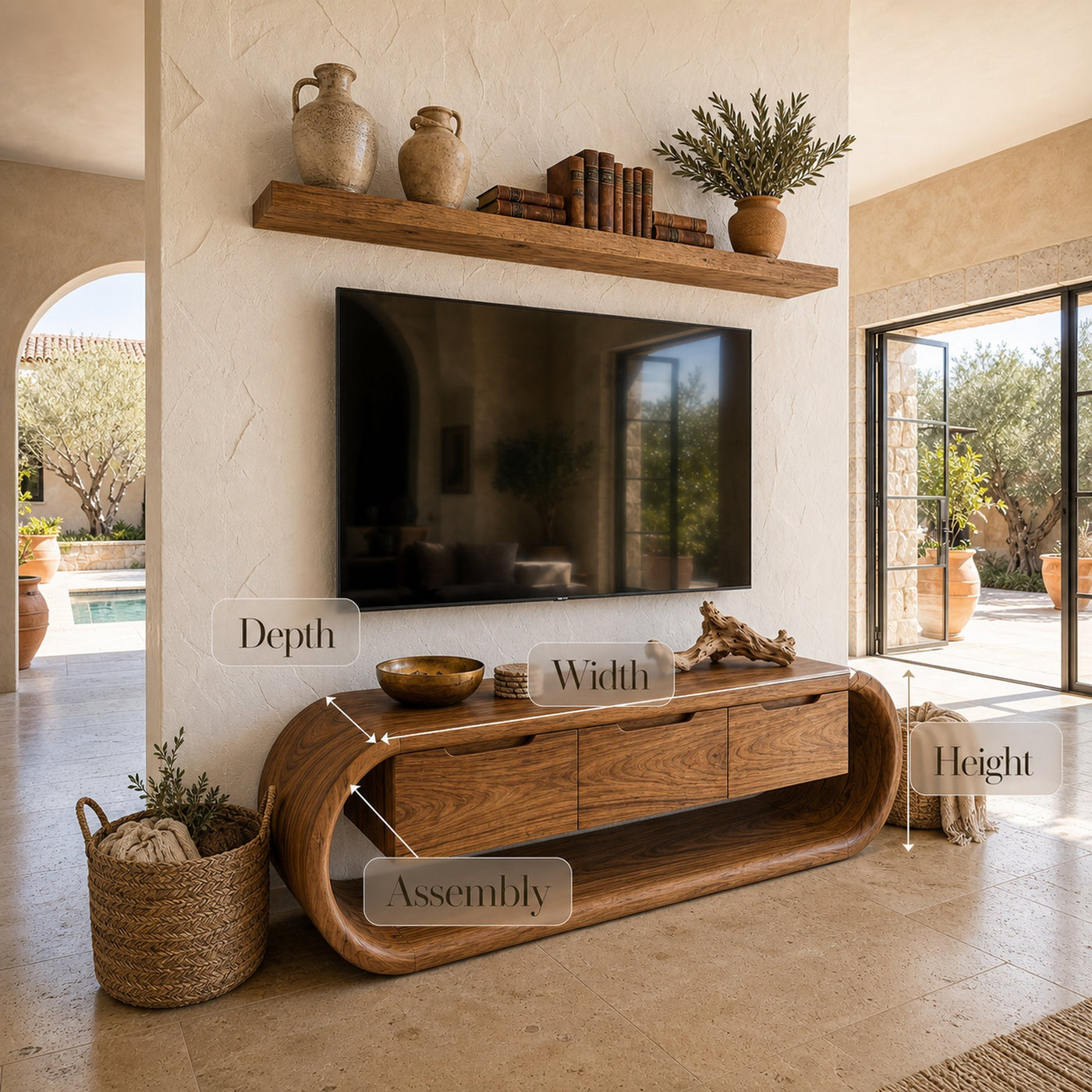 Coastal Greek Island TV Stand For Santorini Style Living Room - product view 8