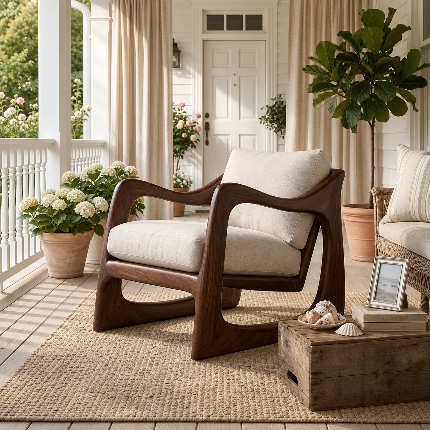 Coastal Luxury Accent Chair with Sculptural Wooden Craftsmanship - product view 7