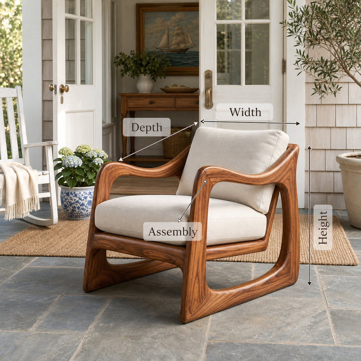 Coastal Luxury Accent Chair with Sculptural Wooden Craftsmanship - product view 8