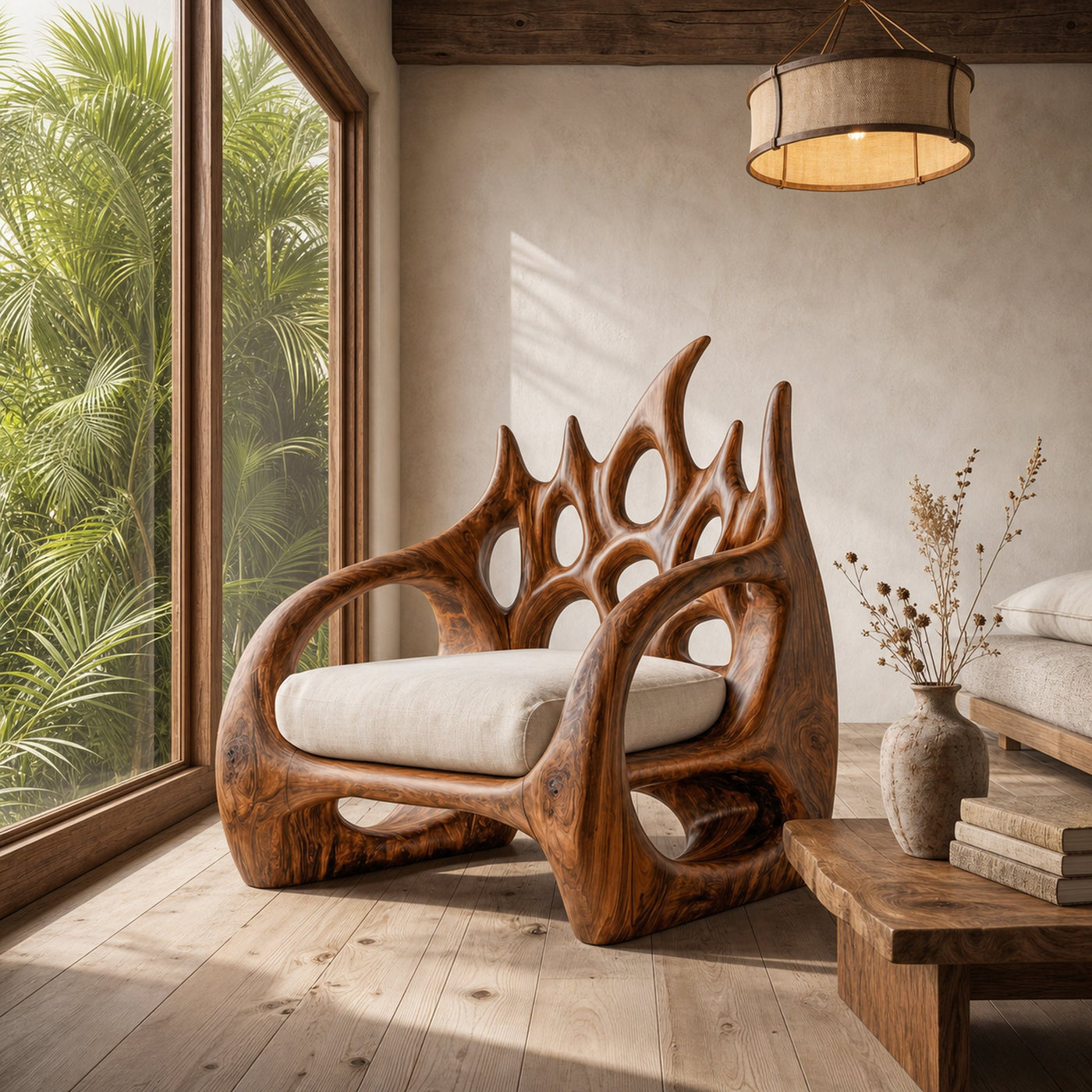 Contemporary Armchair With Organic Wood Silhouette For Living Room Decor - product view 6