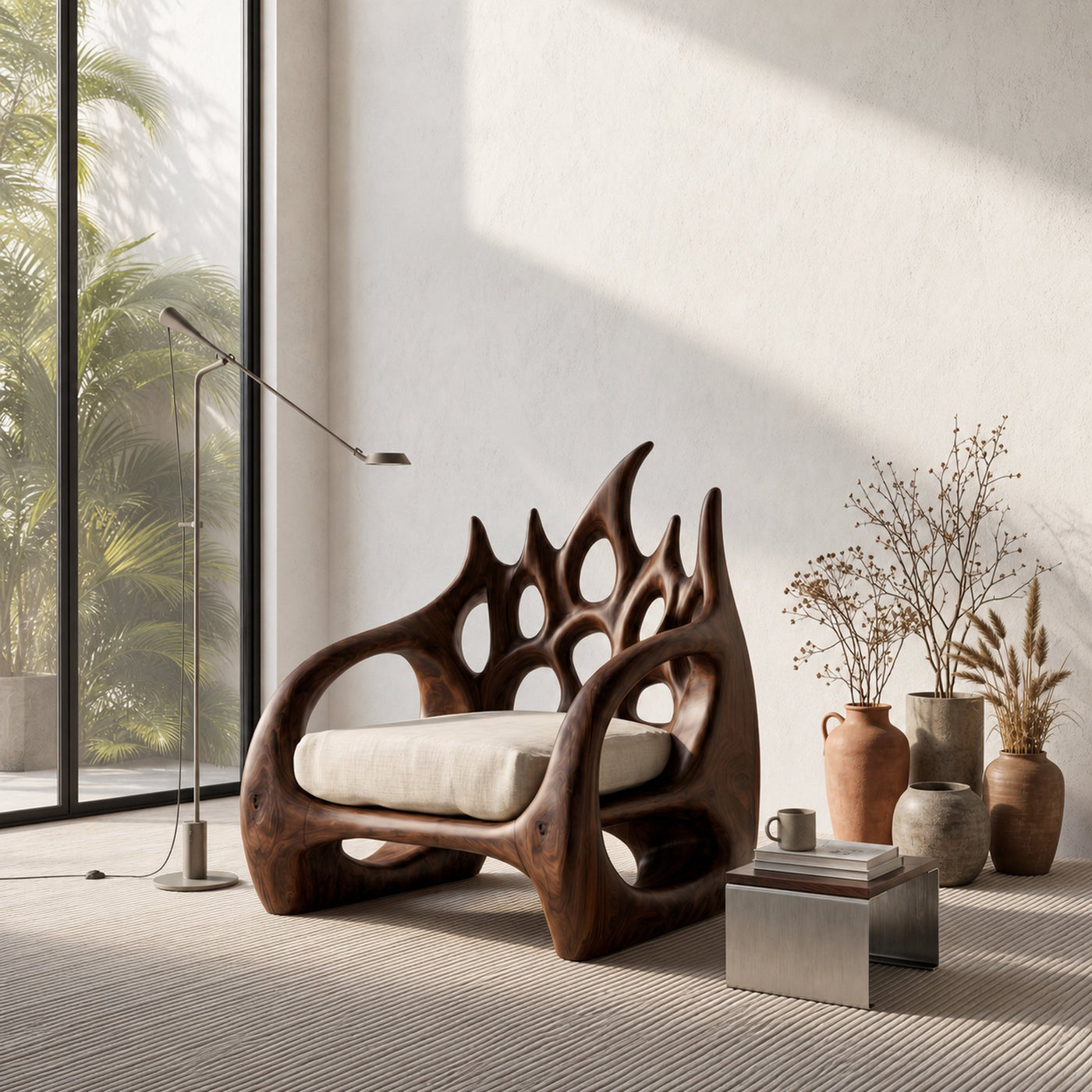 Contemporary Armchair With Organic Wood Silhouette For Living Room Decor - product view 7