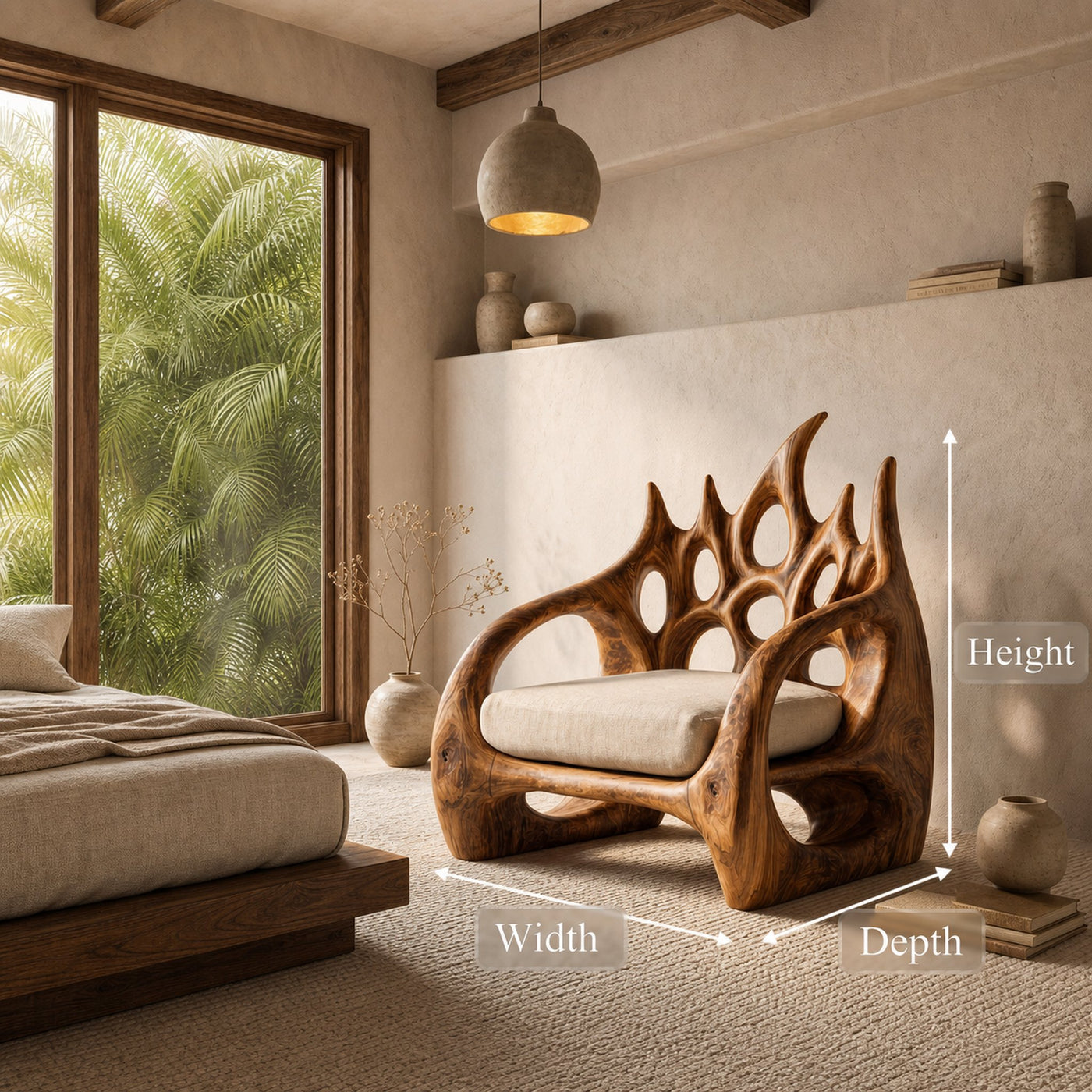 Contemporary Armchair With Organic Wood Silhouette For Living Room Decor - product view 8