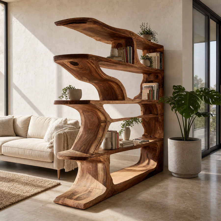 Contemporary Artistic Wooden Bookshelf For Living Room Storage