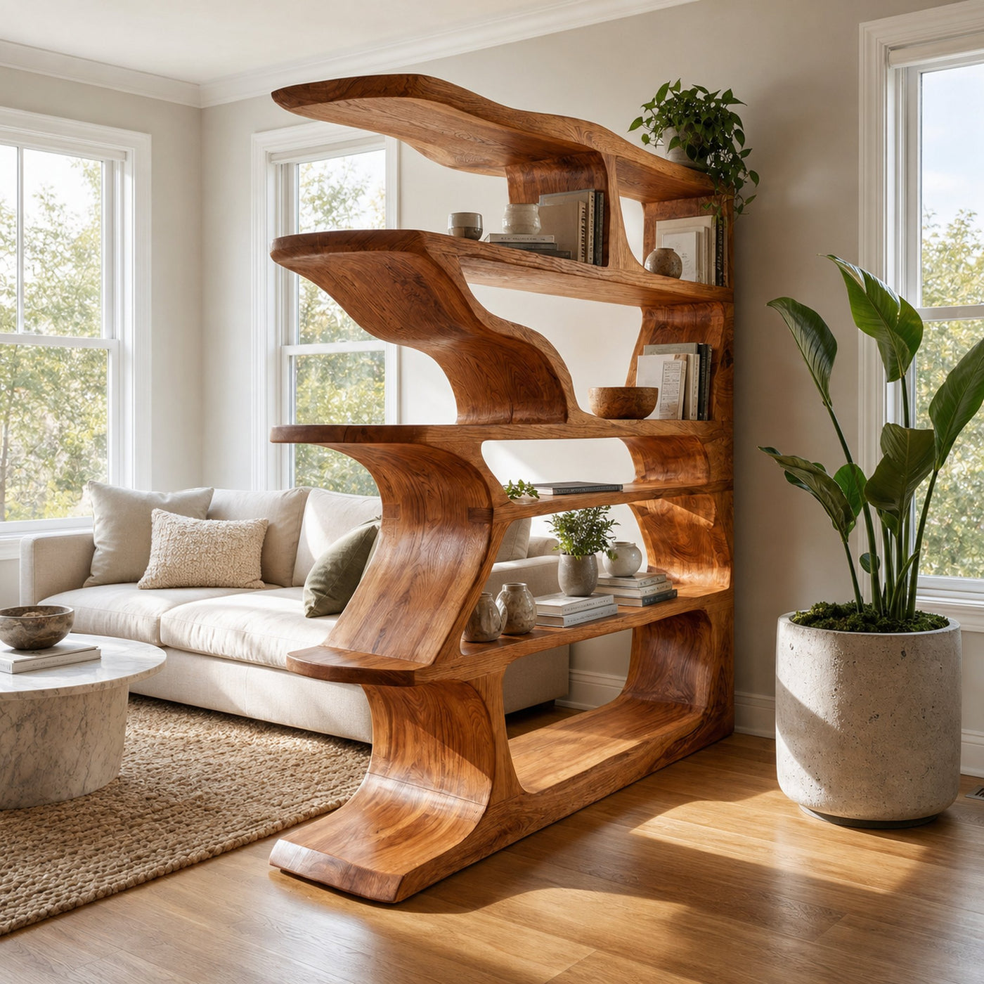 Contemporary Artistic Wooden Bookshelf For Living Room Storage - product view 6