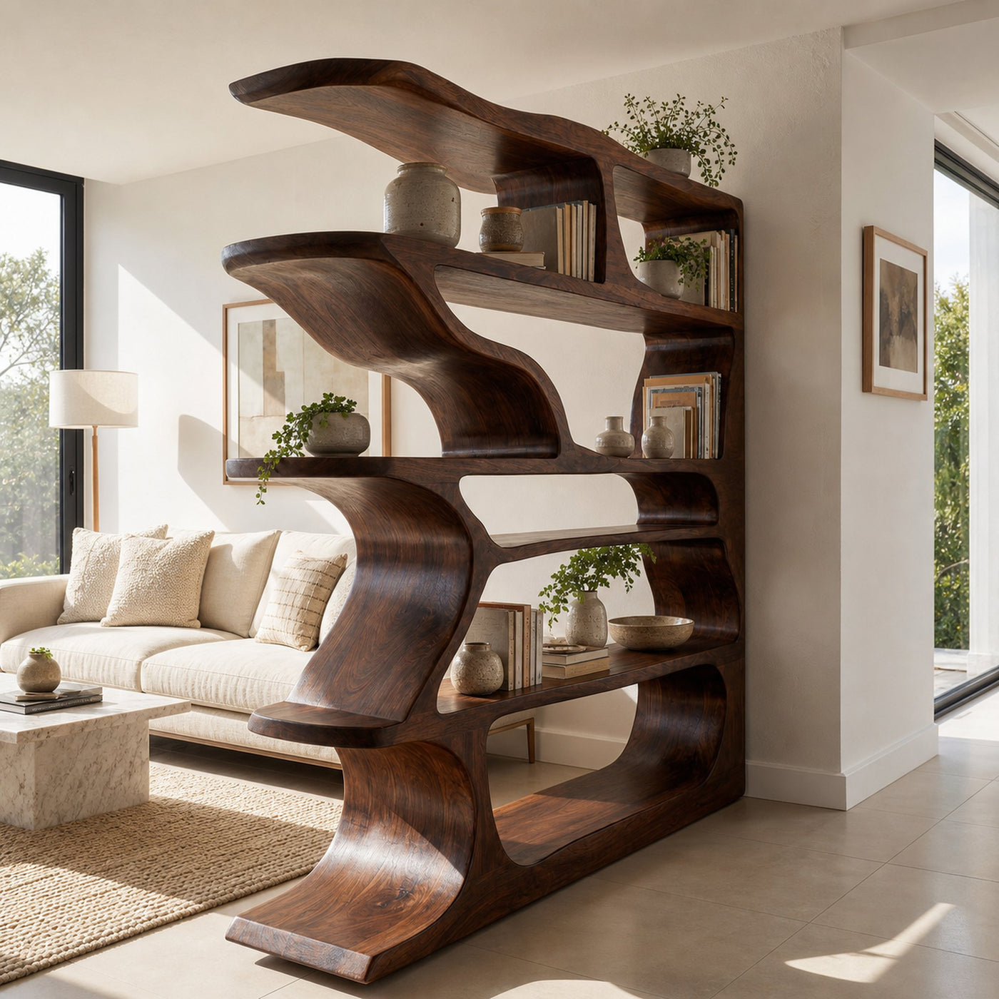 Contemporary Artistic Wooden Bookshelf For Living Room Storage - product view 7