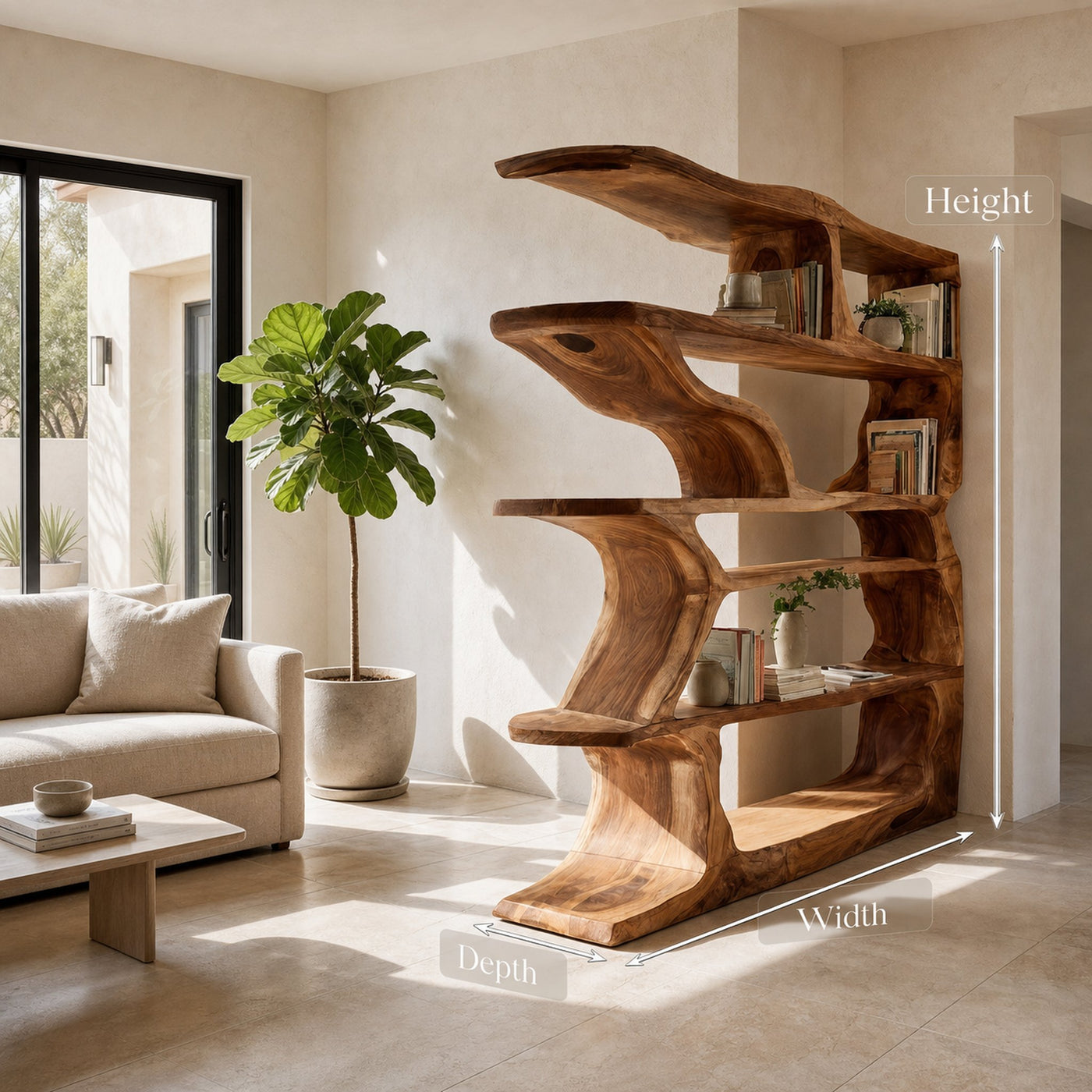 Contemporary Artistic Wooden Bookshelf For Living Room Storage - product view 8