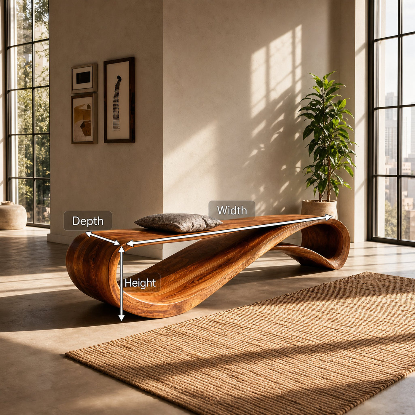 Contemporary Bench With Wave Shape For Living Room - product view 8