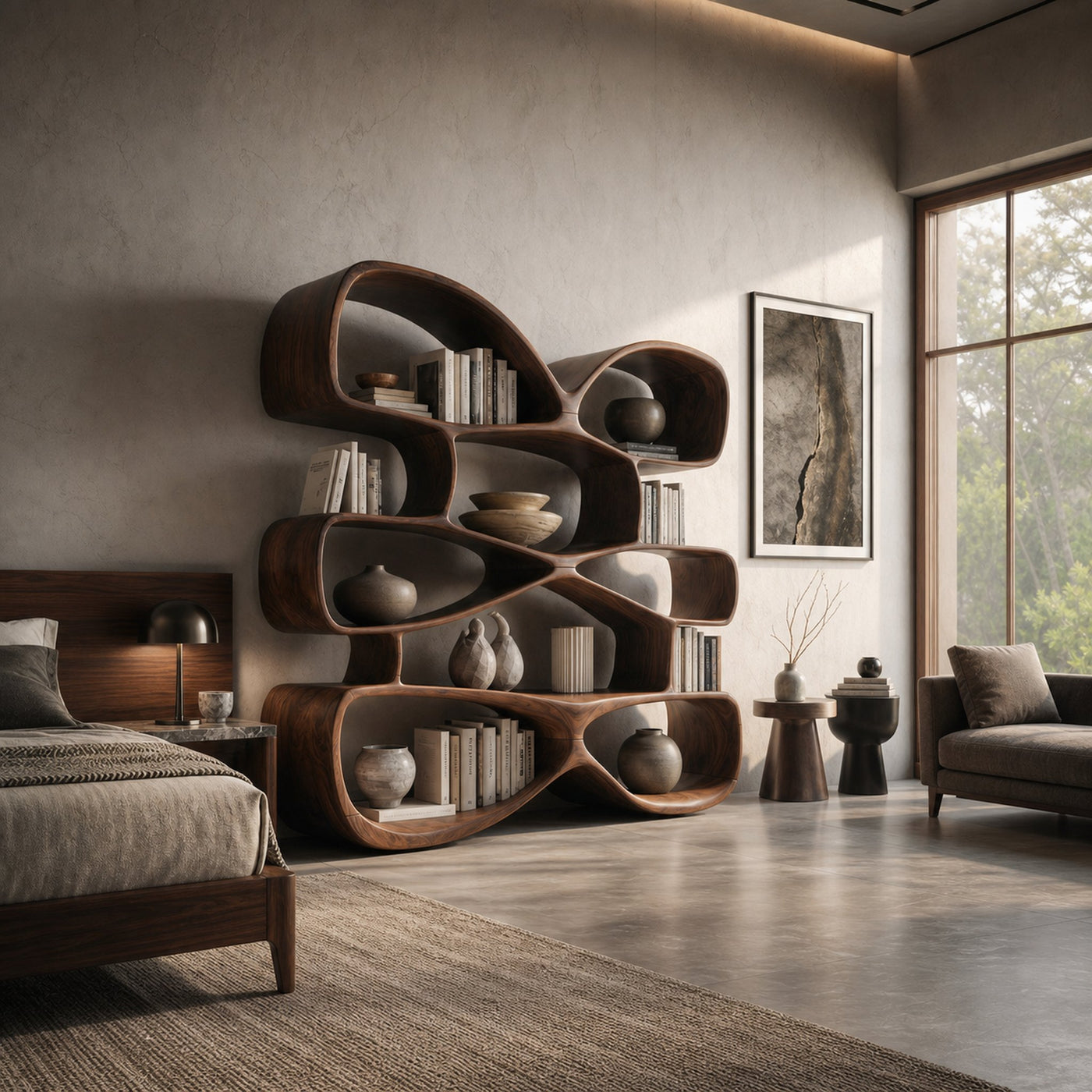 Contemporary Biomorphic Wooden Bookshelf In Fluid Design - product view 7