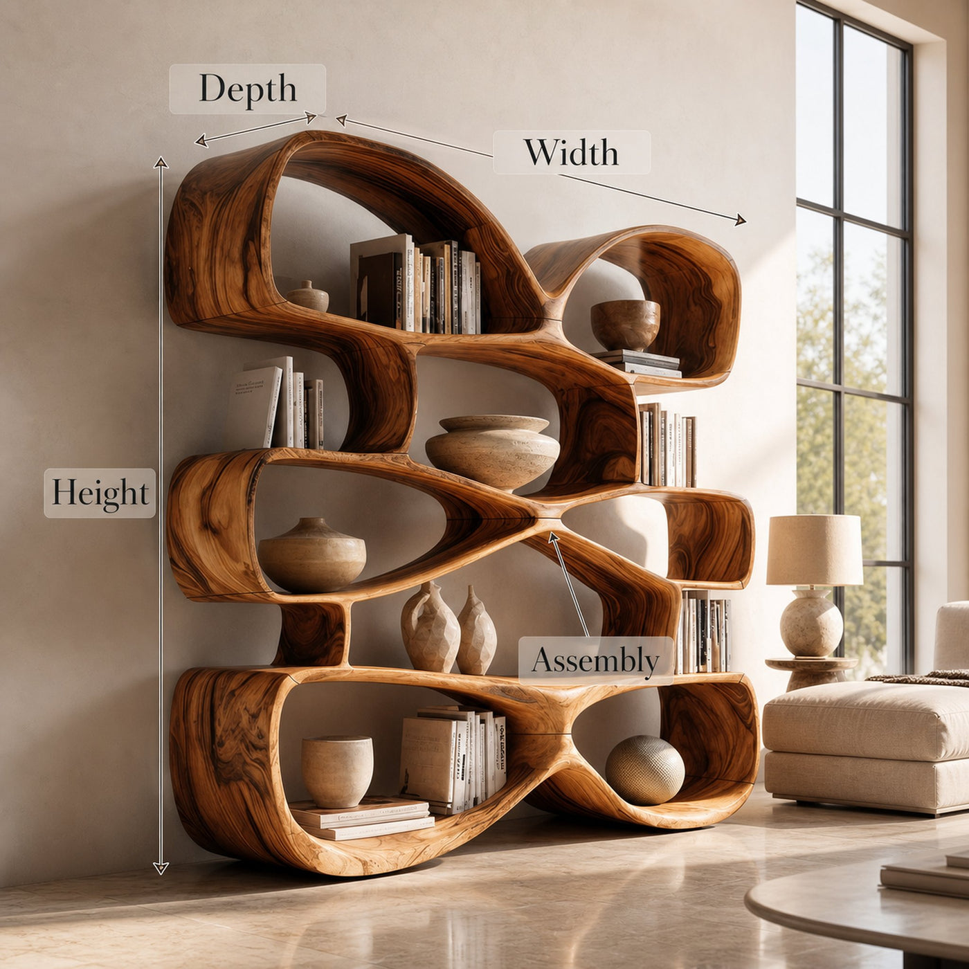 Contemporary Biomorphic Wooden Bookshelf In Fluid Design - product view 8