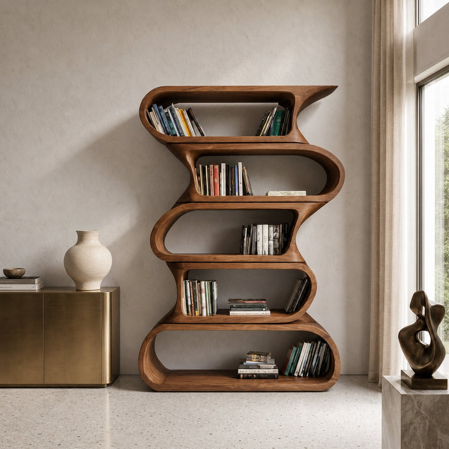 Contemporary Bookshelf With Rounded Tiers For Living Room