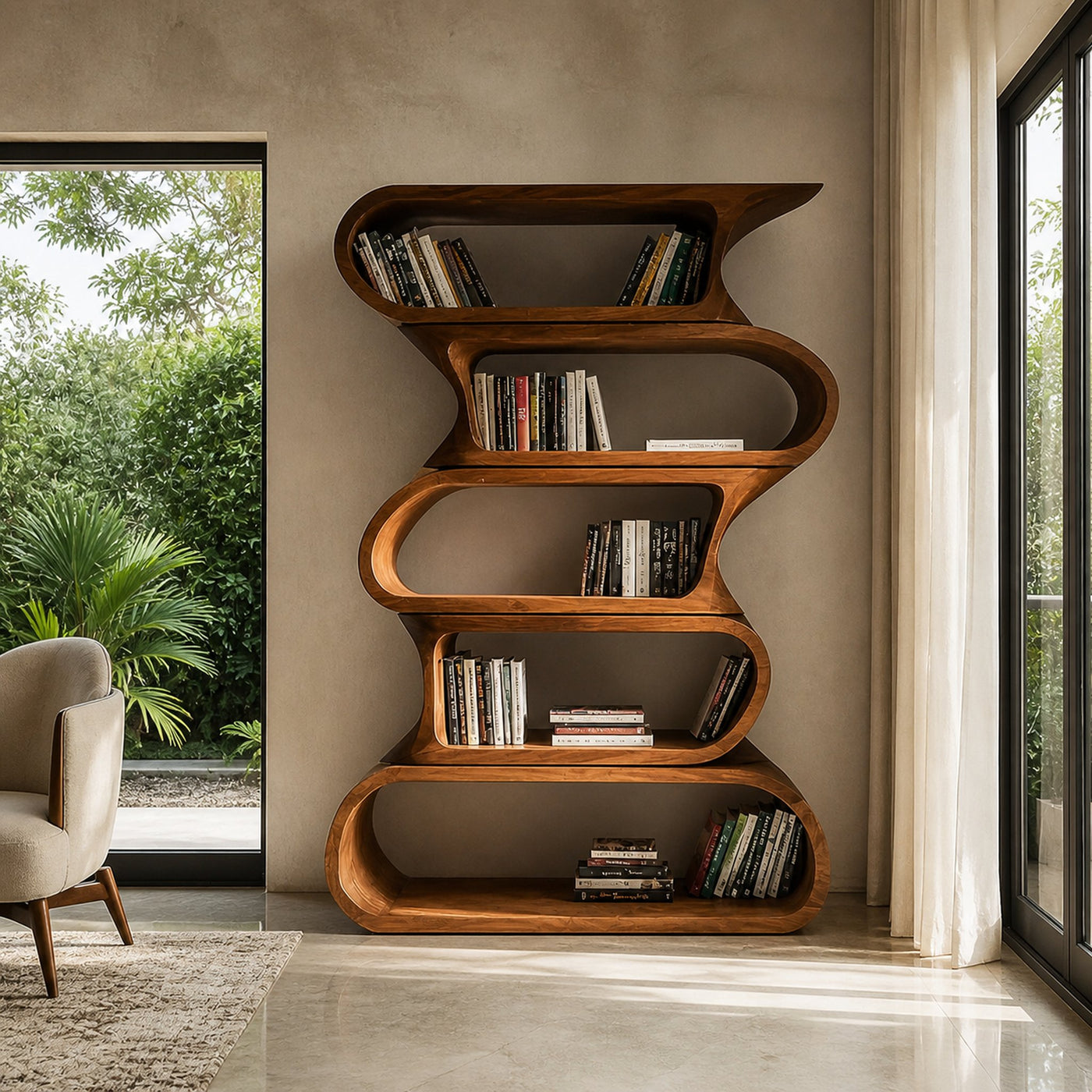 Contemporary Bookshelf With Rounded Tiers For Living Room - product view 2