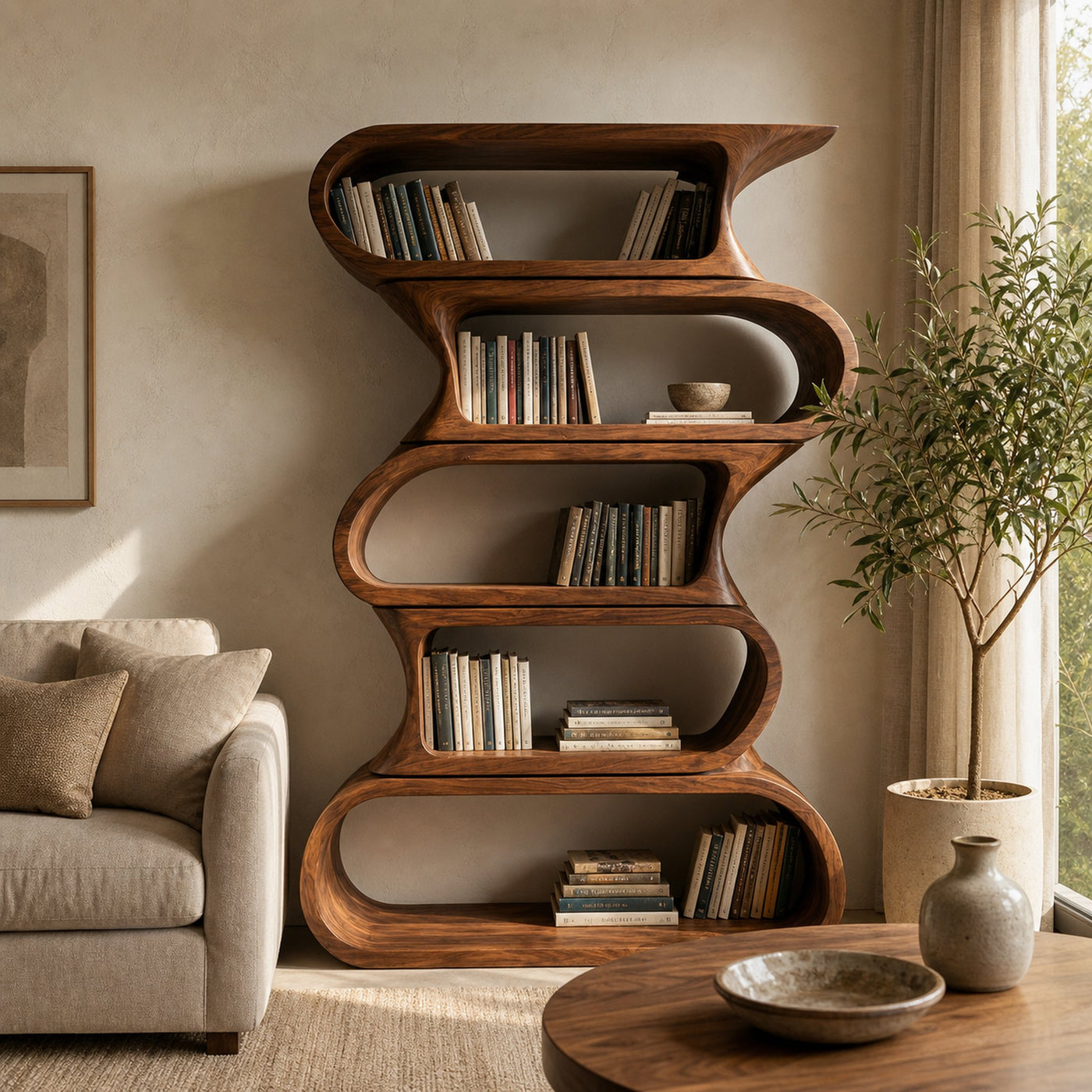 Contemporary Bookshelf With Rounded Tiers For Living Room - product view 3