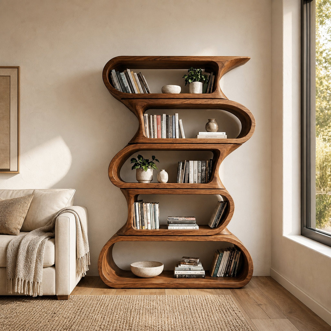 Contemporary Bookshelf With Rounded Tiers For Living Room - product view 6