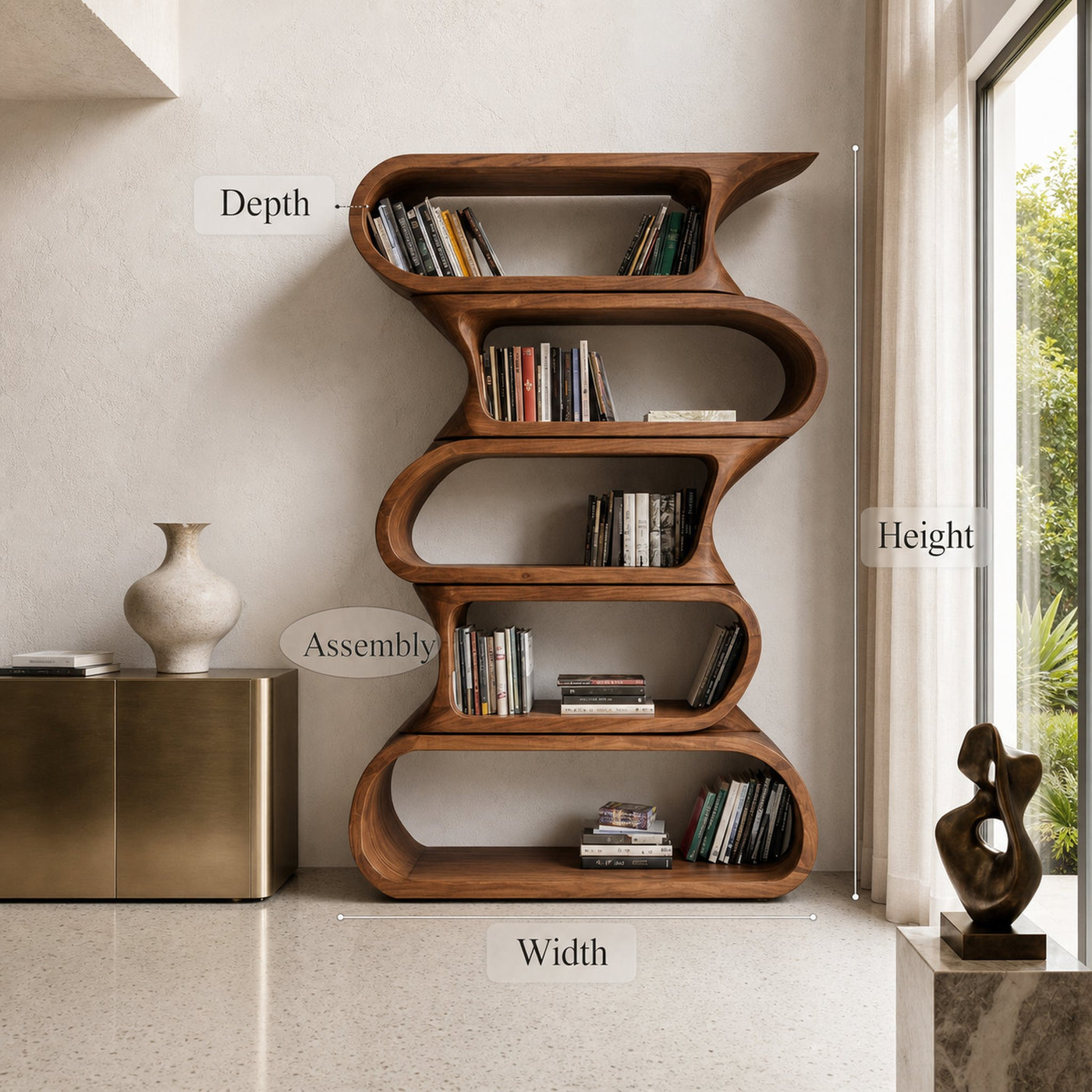 Contemporary Bookshelf With Rounded Tiers For Living Room - product view 8