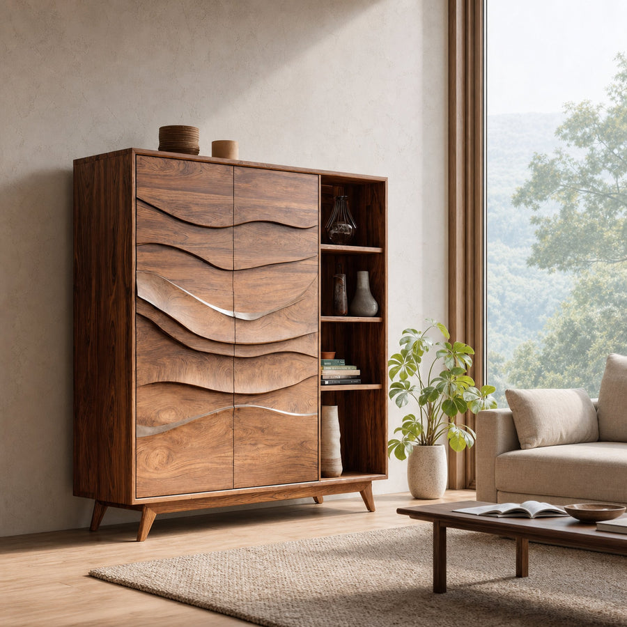 Contemporary Carved Wave Storage Cabinet For Living Room