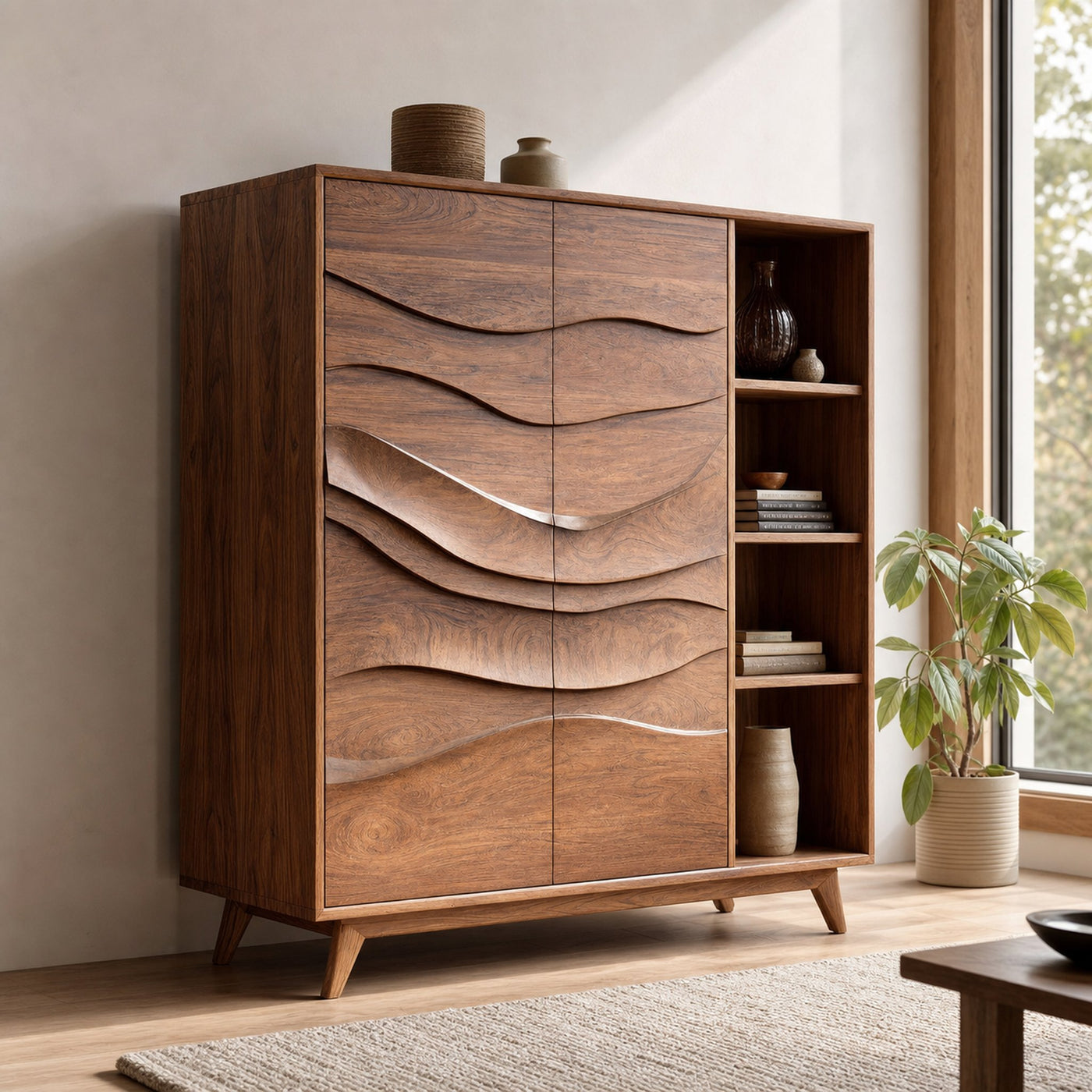 Contemporary Carved Wave Storage Cabinet For Living Room - product view 2