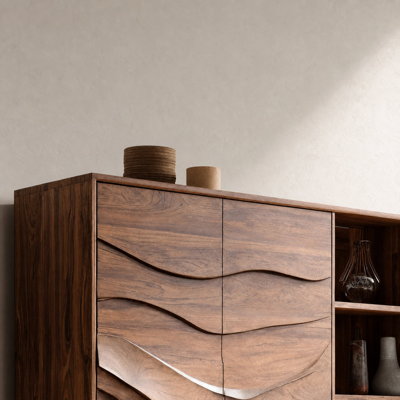 Contemporary Carved Wave Storage Cabinet For Living Room - product view 3