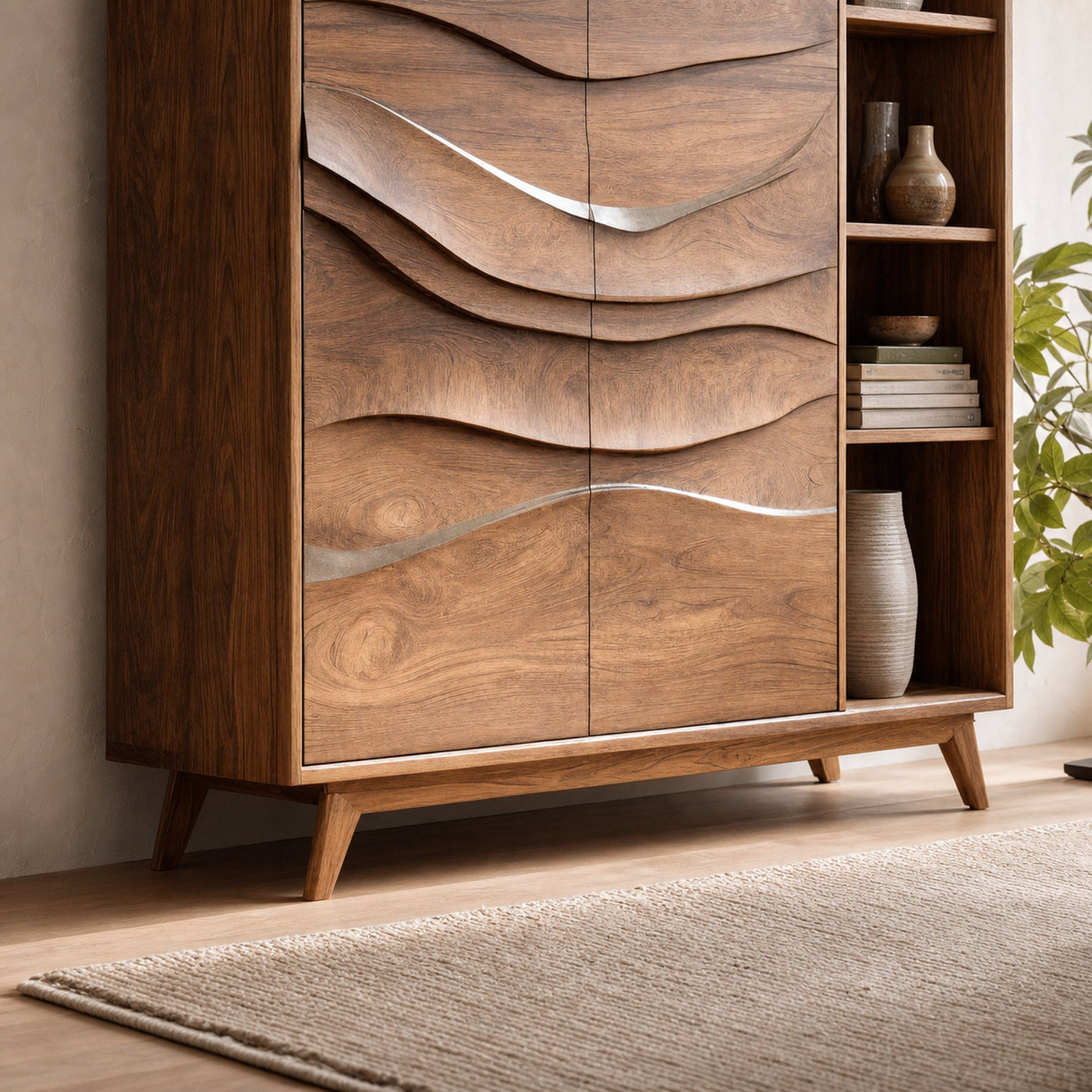 Contemporary Carved Wave Storage Cabinet For Living Room - product view 4