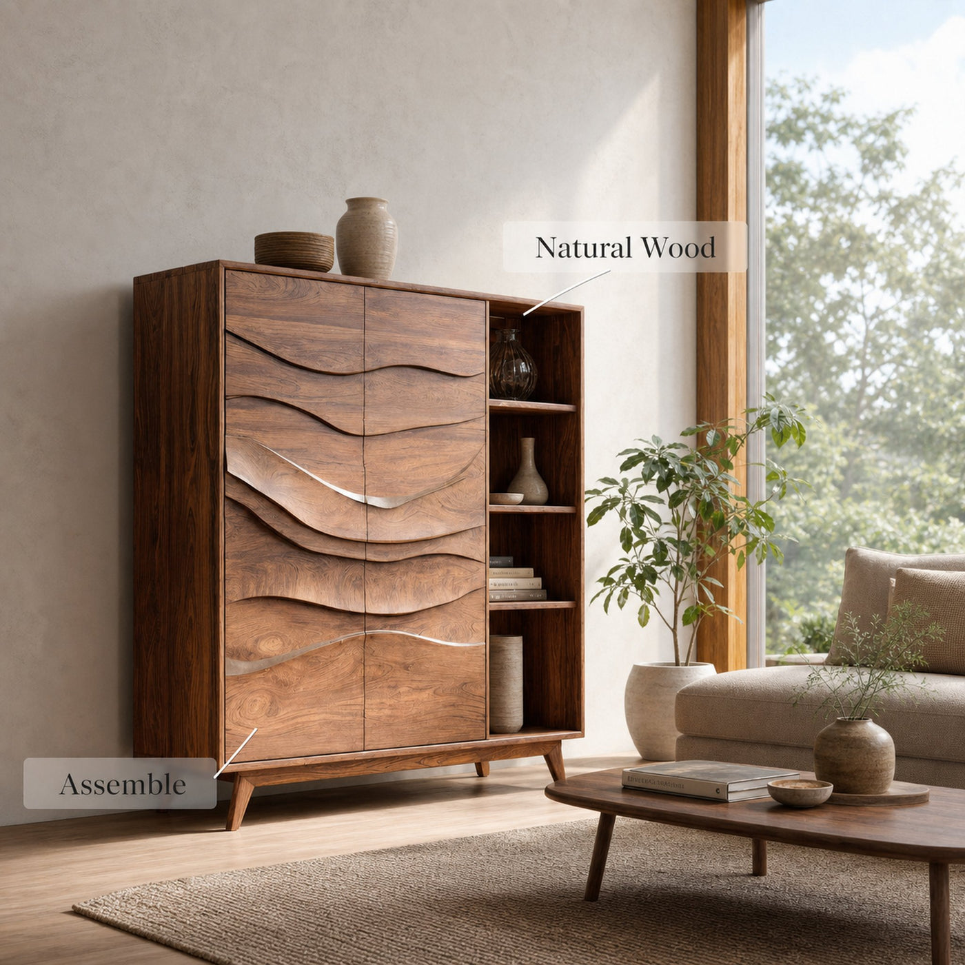 Contemporary Carved Wave Storage Cabinet For Living Room - product view 5