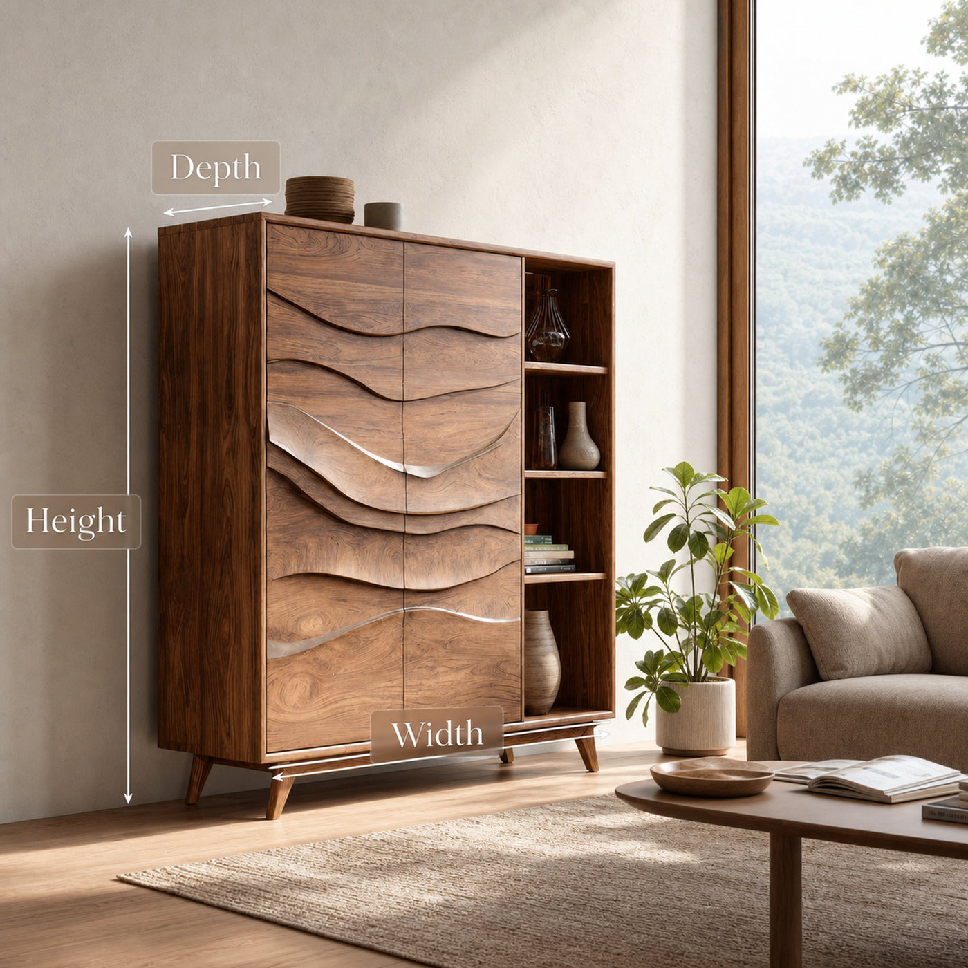 Contemporary Carved Wave Storage Cabinet For Living Room - product view 6