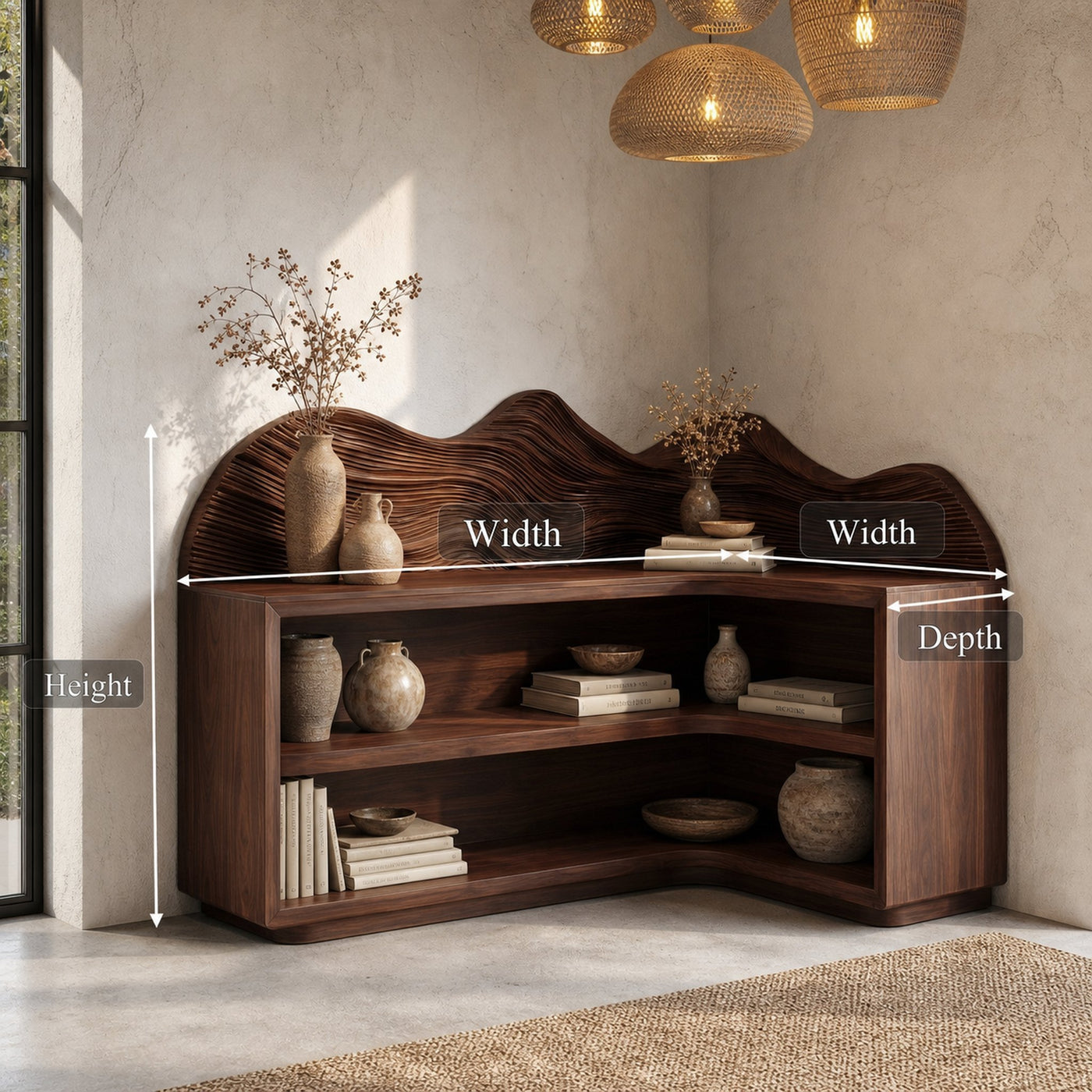 Contemporary Corner Bookcase With Sculptural Wooden Shelves For Living Room - product view 8