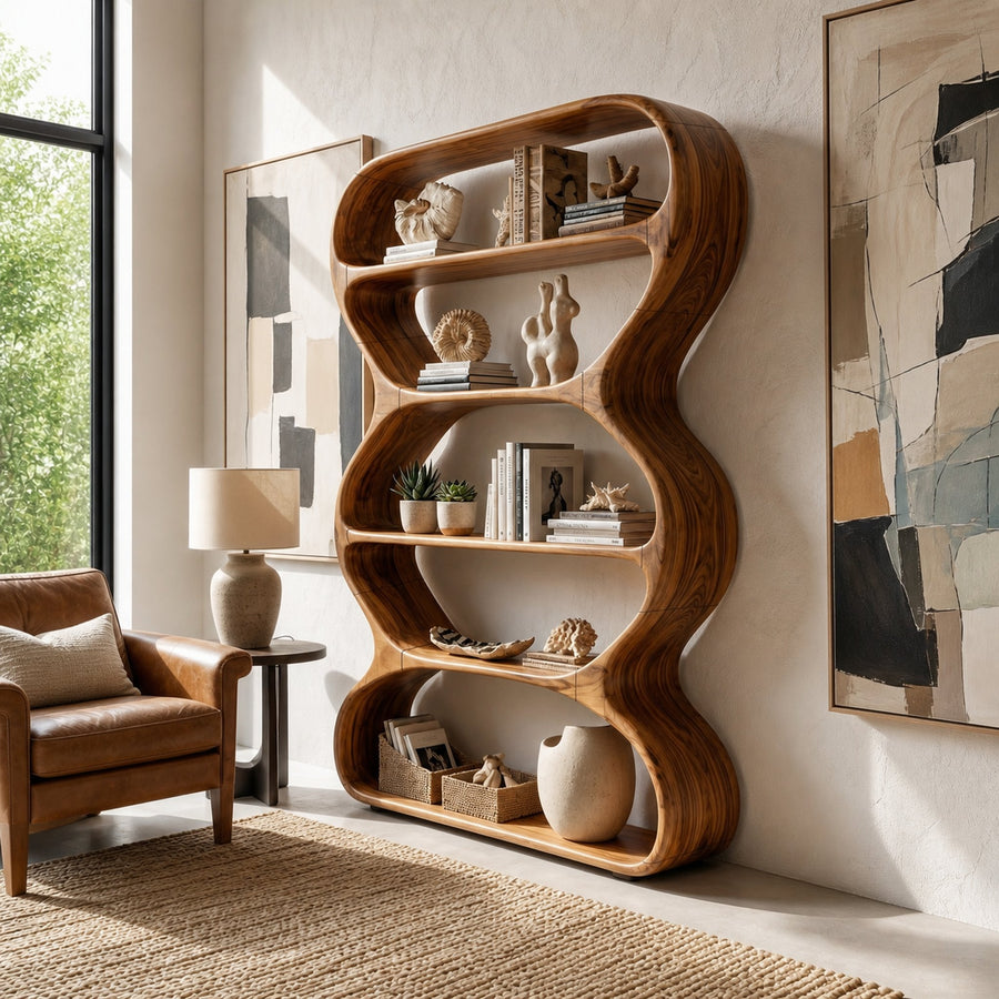 Contemporary Curved Bookshelf Living Room Display