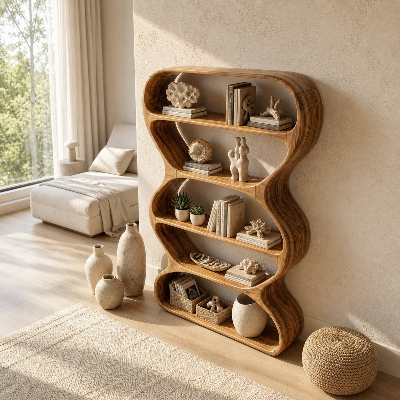 Contemporary Curved Bookshelf Living Room Display - product view 2