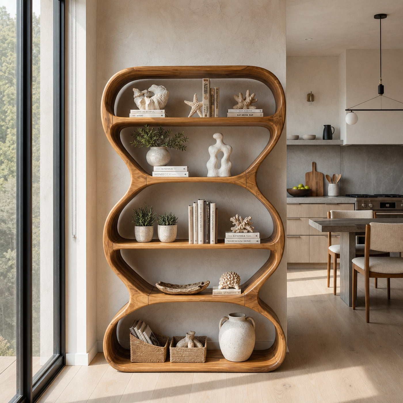 Contemporary Curved Bookshelf Living Room Display - product view 3