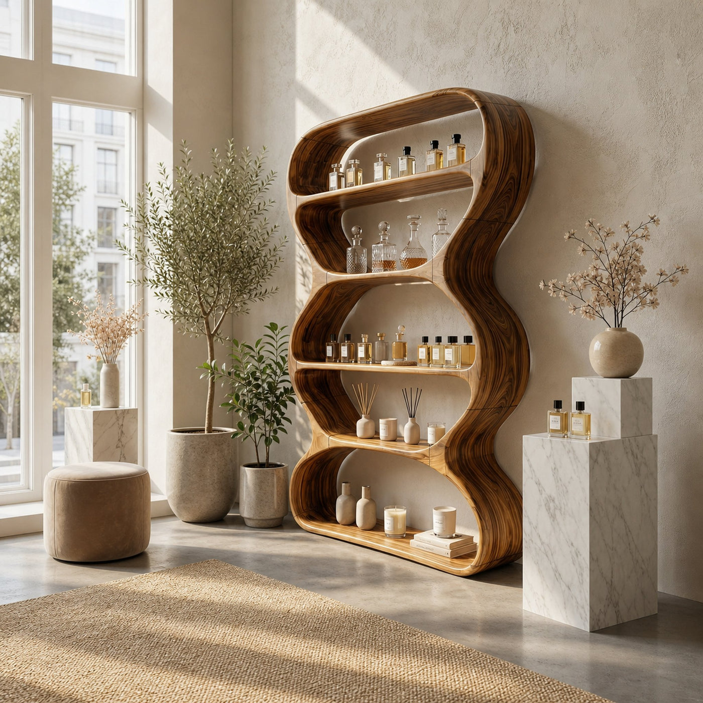 Contemporary Curved Bookshelf Living Room Display - product view 6