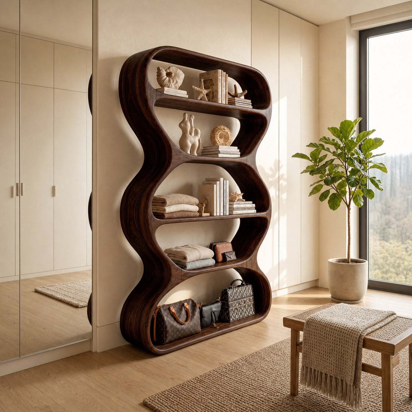 Contemporary Curved Bookshelf Living Room Display - product view 7