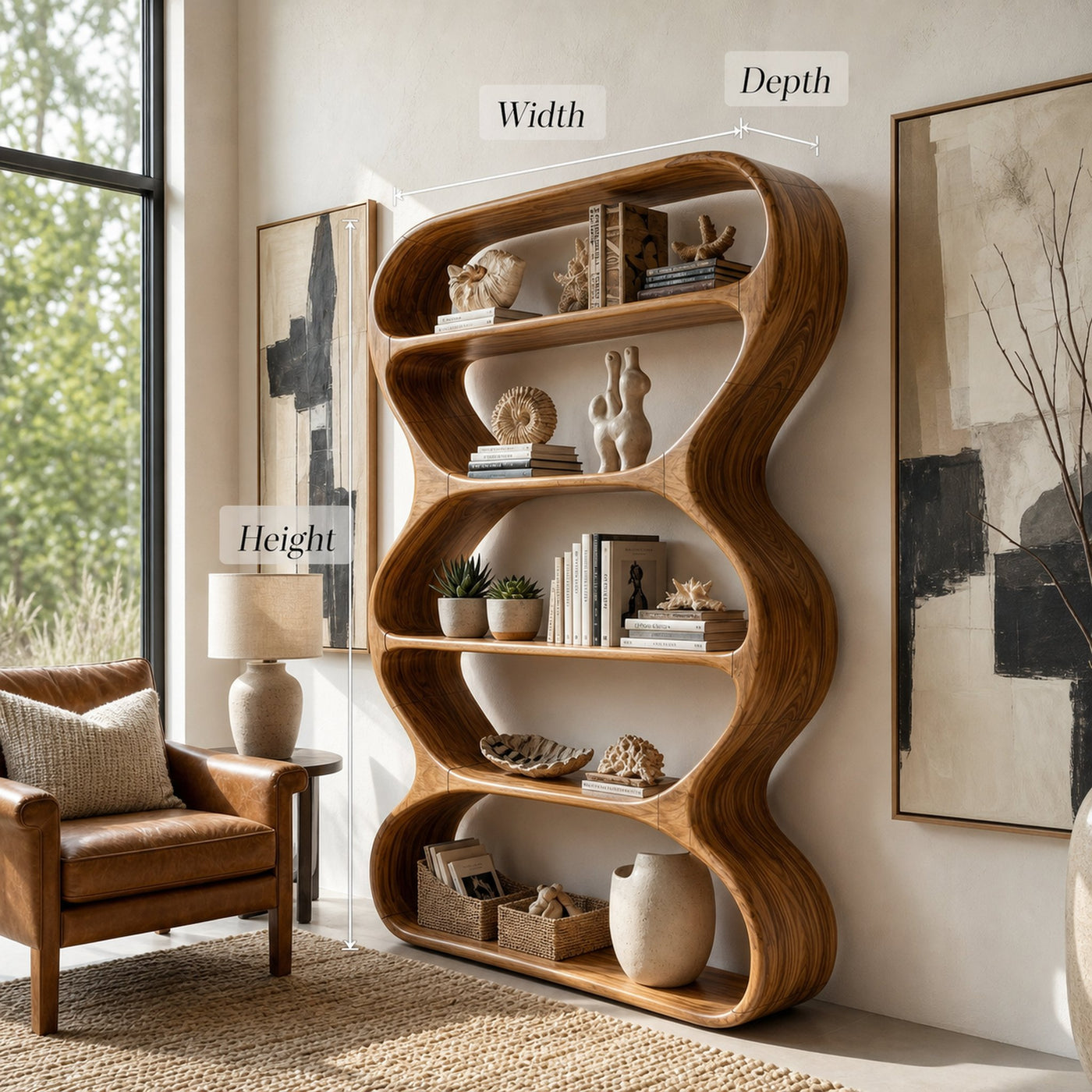 Contemporary Curved Bookshelf Living Room Display - product view 8