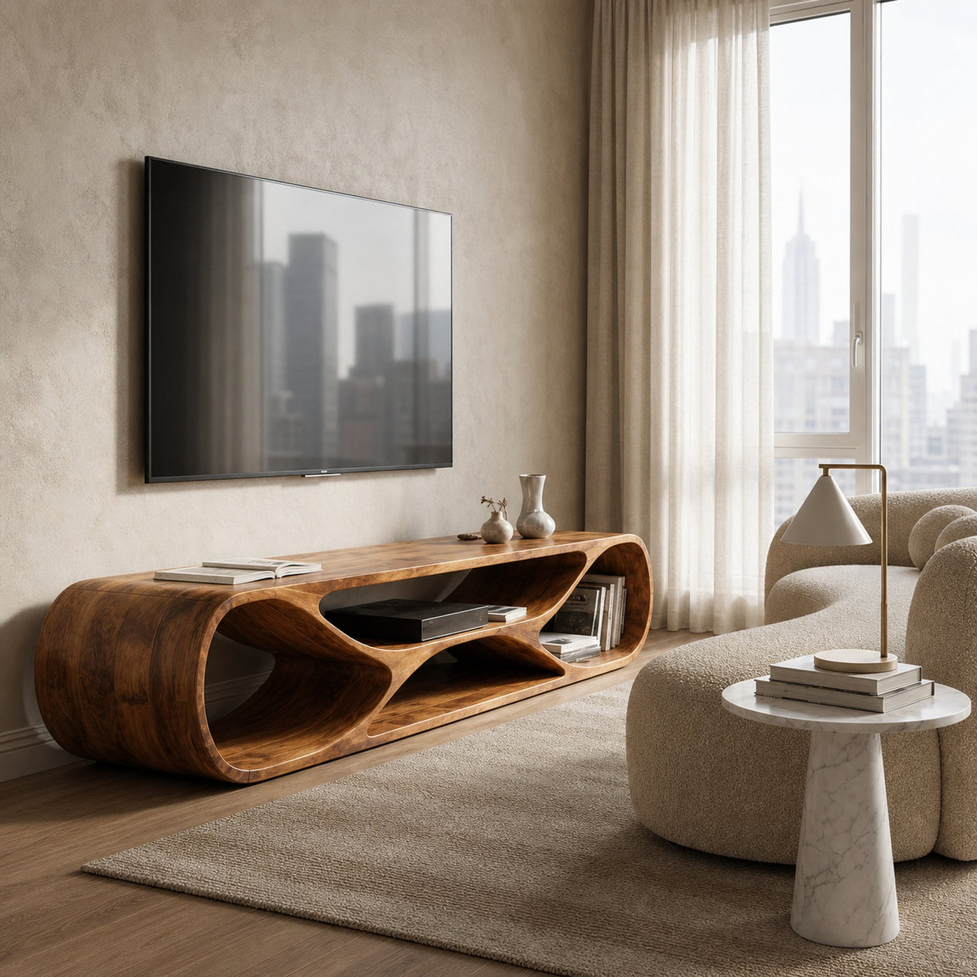 Contemporary Curved Wood TV Stand For Modern Living Room - product view 6