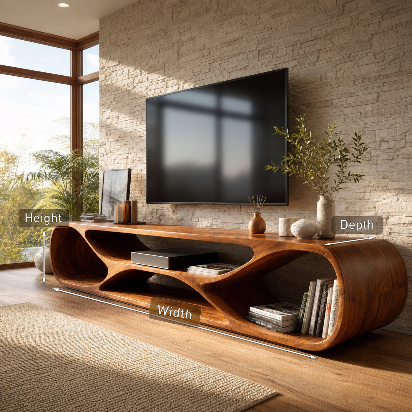 Contemporary Curved Wood TV Stand For Modern Living Room - product view 7
