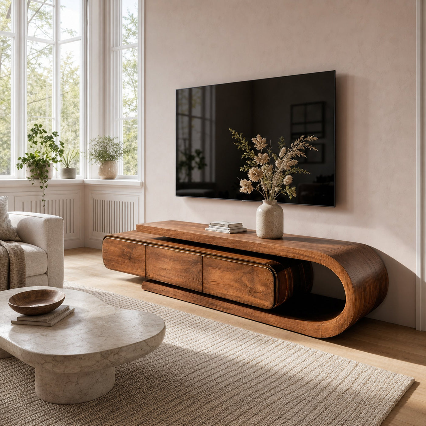 Contemporary Curved Wooden TV Console For Living Room - product view 6