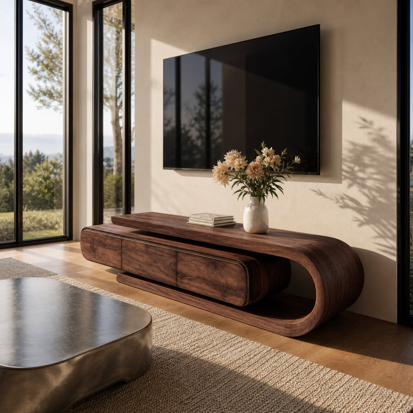 Contemporary Curved Wooden TV Console For Living Room - product view 7