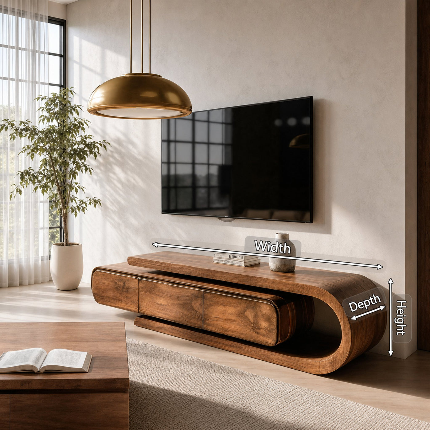 Contemporary Curved Wooden TV Console For Living Room - product view 8