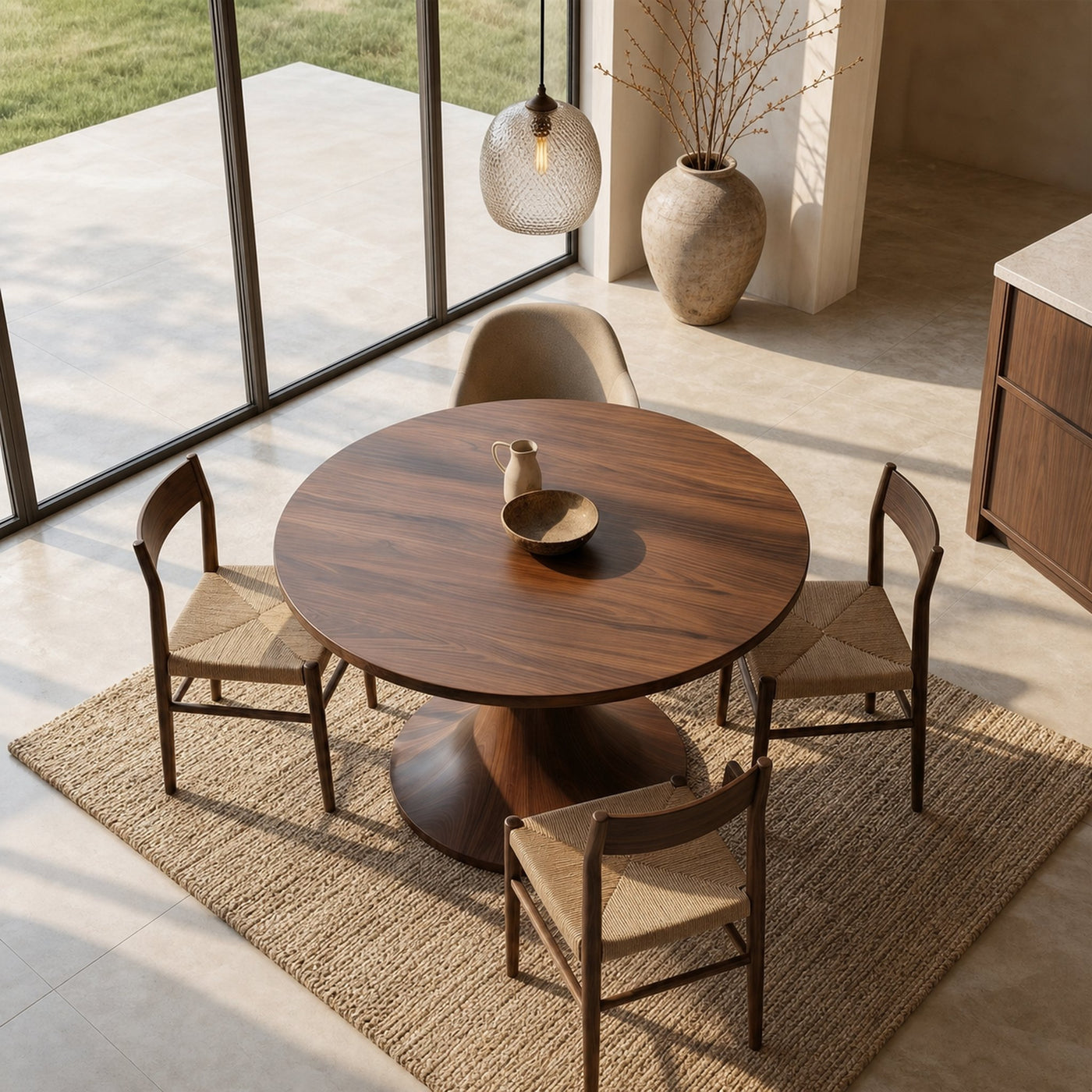 Contemporary Dining Table With Handcrafted Solid Wood Pedestal For Kitchen - product view 2