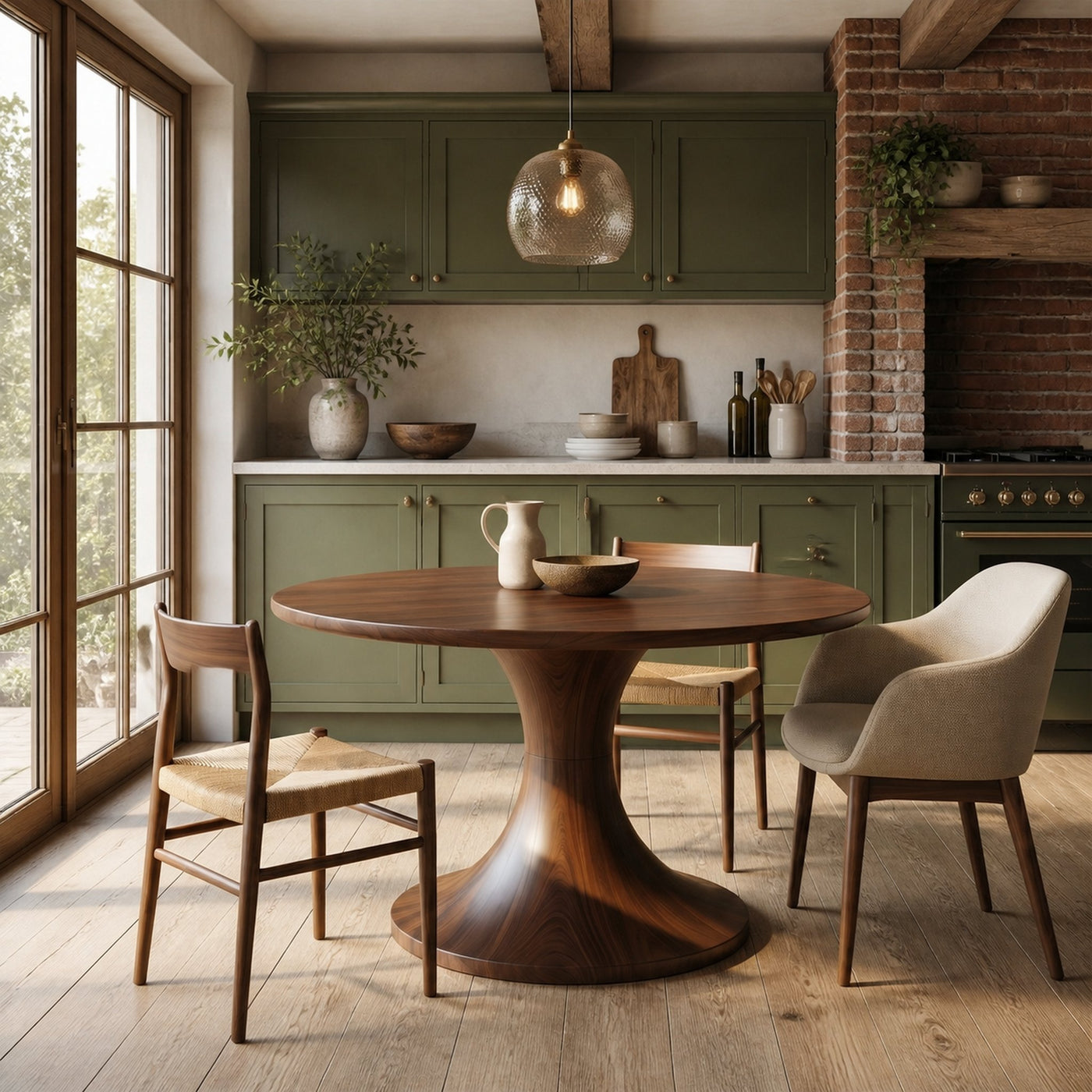 Contemporary Dining Table With Handcrafted Solid Wood Pedestal For Kitchen - product view 3