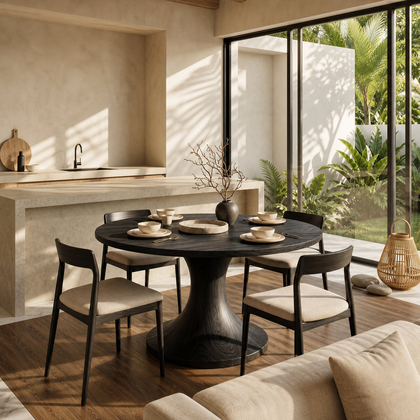 Contemporary Dining Table With Handcrafted Solid Wood Pedestal For Kitchen - product view 4